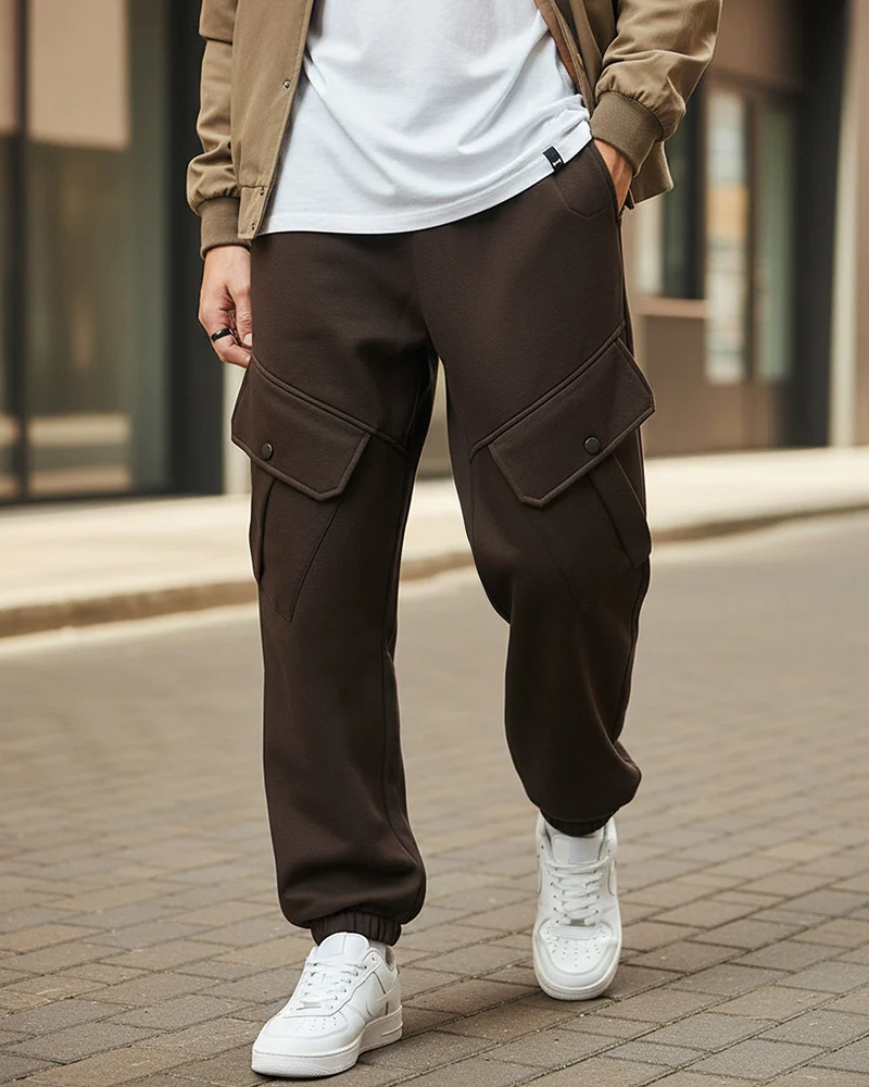 bewakoof Men's Brown Super Loose Fit Brushed Cargo Joggers